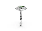 Floral Halo Engagement Ring Setting for Fancy Green Pear-Shaped Center with Pave Accents and Prong Head in Platinum