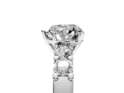 5 Stone Engagement Ring Setting for Heart-Shaped Center with Plain Band and Prong Head in Sterling Silver