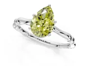 Solitaire Engagement Ring Setting for Fancy Yellow Pear-Shaped Center with Bamboo Band and Prong Head in White Gold