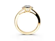 3 Stone Engagement Ring Setting for Emerald Cut Center with Low-Set Round Cut Accents and Prong Head in Yellow Gold