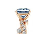 Solitaire Engagement Ring Setting for Fancy Blue Princess Cut Center with Bar-Station Pave Twist and Prong Head in Rose Gold
