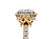 Halo Engagement Ring Setting for Radiant Cut Center with Openwork Halo, Pave Band and Prong Head in Yellow Gold