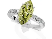 Solitaire Engagement Ring Setting for Fancy Yellow Marquise Center with Single Row Accent Band and Prong Head in Sterling Silver