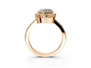 Halo Engagement Ring Setting for Heart-Shaped Center with Inner Milgrain Border and Prong Head in Rose Gold
