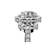Halo Engagement Ring Setting for Round Cut Center with Metal-Rimmed Halo, Pave Band and Prong Head in White Gold