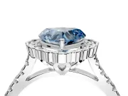Milgrain Floral Halo Engagement Ring Setting for Fancy Blue Heart-Shaped Center with Pave Band and Prong Head in Sterling Silver