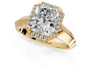 Halo Engagement Ring Setting for Radiant Cut Center with Knife Ridge Cathedral Band and Prong Head in Yellow Gold