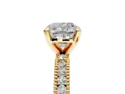 Solitaire Engagement Ring Setting for Cushion Cut Center with Milgrain-Edged Pave Band and Prong Head in Yellow Gold