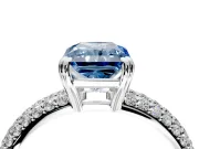 Solitaire Engagement Ring Setting for Fancy Blue Radiant Cut Center with Multi-Row Pave Accents and Basket Head in Platinum