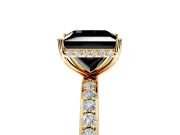 Hidden Halo Engagement Ring Setting for Fancy Black Princess Cut Center with Pave Band and Prong Head in Yellow Gold