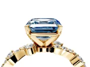 Solitaire Engagement Ring Setting for Fancy Blue Asscher Cut Center with Bar-Station Pave Twist and Prong Head in Yellow Gold