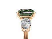3 Stone Engagement Ring Setting for Fancy Green Asscher Cut Center with Large Pear-Shaped Accents and Prong Head in Rose Gold