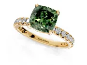 Solitaire Engagement Ring Setting for Fancy Green Cushion Cut Center with Shared-Prong Accents and Prong Head in Yellow Gold