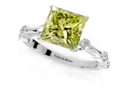 Solitaire Engagement Ring Setting for Fancy Yellow Princess Cut Center with Bezel Station Band and Prong Head in Platinum