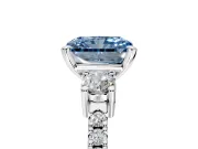 3 Stone Engagement Ring Setting for Fancy Blue Radiant Cut Center with Round Cut Side Accents and Prong Head in Sterling Silver