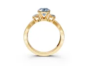 3 Stone Engagement Ring Setting for Fancy Blue Oval Center with Pave Twist Band and Prong Head in Yellow Gold