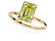 Solitaire Engagement Ring Setting for Fancy Yellow Emerald Cut Center with Straight Thin Band and Prong Head in Yellow Gold
