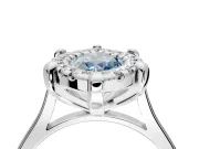 Single Halo Engagement Ring Setting for Fancy Blue Marquise Center with Corner Claws, Plain Band and Prong Head in Platinum