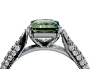 Solitaire Engagement Ring Setting for Fancy Green Radiant Cut Center with Multi-Row Accents and Prong Head in Sterling Silver