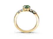 5 Stone Engagement Ring Setting for Fancy Green Oval Center with Plain Band and Prong Head in Yellow Gold