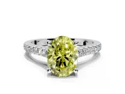 Solitaire Engagement Ring Setting for Fancy Yellow Oval Center with Widening Pave Band and Claw Prong Head in Platinum