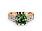 Solitaire Engagement Ring Setting for Fancy Green Cushion Cut Center with Round Cut Channel Band and Prong Head in Rose Gold