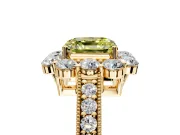 Halo Engagement Ring Setting for Fancy Yellow Asscher Cut Center with Milgrain Channel Band and Prong Head in Yellow Gold