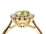 Starburst Halo Engagement Ring Setting for Fancy Yellow Oval Center with Thin Round-Wire Band and Prong Head in Yellow Gold