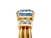 Solitaire Engagement Ring Setting for Fancy Blue Princess Cut Center with Grooved Bar Accent Band and Prong Head in Yellow Gold