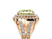 Double Halo Engagement Ring Setting for Fancy Yellow Princess Cut Center with Narrow Pave Split Shank and Prong Head in Rose Gold