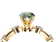 Solitaire Engagement Ring Setting for Fancy Green Pear-Shaped Center with Bezel Station Band and Prong Head in Yellow Gold