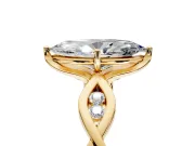 Solitaire Engagement Ring Setting for Marquise Center with Accented Twist Band and Leaf Prong Head in Yellow Gold