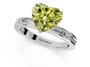 Solitaire Engagement Ring Setting for Fancy Yellow Heart-Shaped Center with Channel Baguette Band and Prong Head in Platinum