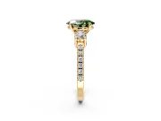 3 Stone Engagement Ring Setting for Fancy Green Oval Center with Round Cut Side Accents and Prong Head in Yellow Gold