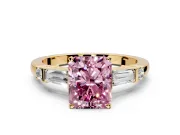 Bar-Set Engagement Ring Setting for Fancy Pink Radiant Cut Center with Tapered Baguette Accents and Prong Head in Yellow Gold