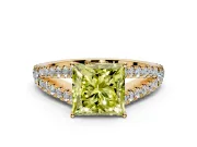 Solitaire Engagement Ring Setting for Fancy Yellow Princess Cut Center with Pave Split Shank and Prong Head in Yellow Gold