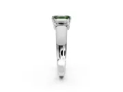 3 Stone Engagement Ring Setting for Fancy Green Emerald Cut Center with Raised Basket Heads and Prong Head in White Gold