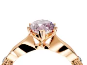 Solitaire Engagement Ring Setting for Fancy Pink Marquise Center with Carved Leaf Shoulders and Prong Head in Rose Gold