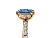 Solitaire Engagement Ring Setting for Fancy Blue Radiant Cut Center with Band of Accents and Prong Head in Yellow Gold