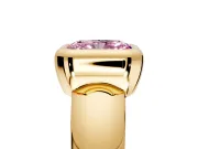 Solitaire Engagement Ring Setting for Fancy Pink Radiant Cut Center with Wide Band and Bezel Head in Yellow Gold
