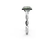Halo Engagement Ring Setting for Fancy Green Princess Cut Center with Pave and Plain Twist Band and Prong Head in Sterling Silver