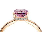 Hidden Halo Engagement Ring Setting for Fancy Pink Radiant Cut Center with Wide Flat Plain Band and Prong Head in Rose Gold