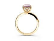 Solitaire Engagement Ring Setting for Fancy Pink Princess Cut Center with Fine Wire Band and Prong Head in Yellow Gold