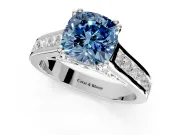 Solitaire Engagement Ring Setting for Fancy Blue Cushion Cut Center with Channel Band and Double Claw Prong Head in Platinum