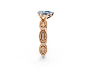 Solitaire Engagement Ring Setting for Fancy Blue Pear-Shaped Center with Marquise Panel Band and Prong Head in Rose Gold