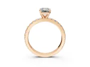 Solitaire Engagement Ring Setting for Emerald Cut Center with Fine Pave Band and Claw Prong Head in Rose Gold