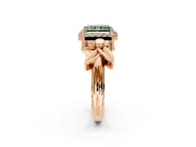 Halo Engagement Ring Setting for Fancy Green Radiant Cut Center with Floral Band and Prong Head in Rose Gold