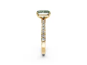 Solitaire Engagement Ring Setting for Fancy Green Radiant Cut Center with Round Cut Pave Band and Prong Head in Yellow Gold