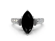 Solitaire Engagement Ring Setting for Fancy Black Marquise Center with Pave Cathedral Shoulders and Prong Head in Sterling Silver
