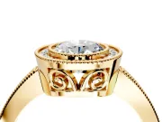Halo Engagement Ring Setting for Oval Center with Milgrain Halo, Pave Band and Prong Head in Yellow Gold